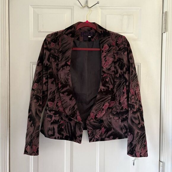 VTG Vino de Casa Dark Floral Patterned Velvet Blazer Size S - Picture 3 of 13